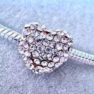 Rhinestone Heart Charm Rose Gold fits PANDORA‎